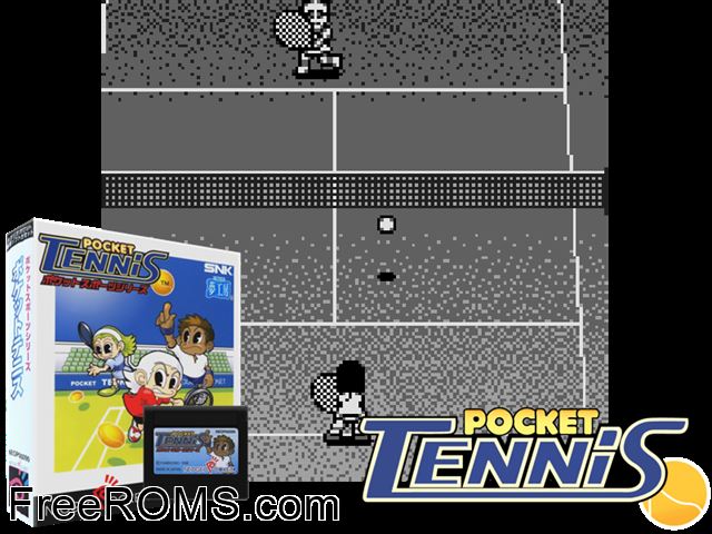 Pocket Tennis NeoGeo Pocket game showing 3D box cover and gameplay screenshot